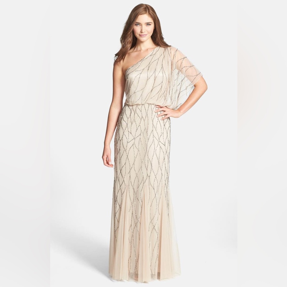 Adrianna Papell Beaded One-Shoulder Bouson Dress